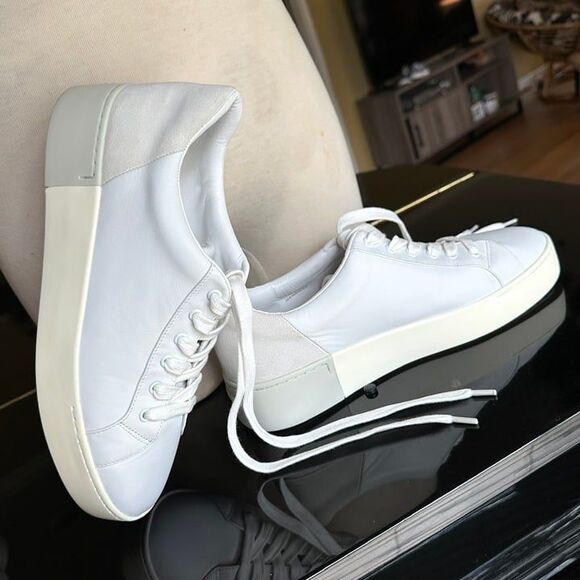 VINCE Bensley Leather & Suede 2 Toned Lace Up Platform Sneakers White Gray 9.5 - Picture 8 of 16